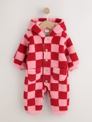 Pink and Red Checkerboard Borg Hooded Baby All-In-One (0mths-2yrs) - Image 5 of 12