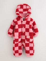 Pink and Red Checkerboard Borg Hooded Baby All-In-One (0mths-2yrs) - Image 6 of 12