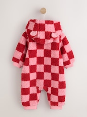 Pink and Red Checkerboard Borg Hooded Baby All-In-One (0mths-2yrs) - Image 7 of 12