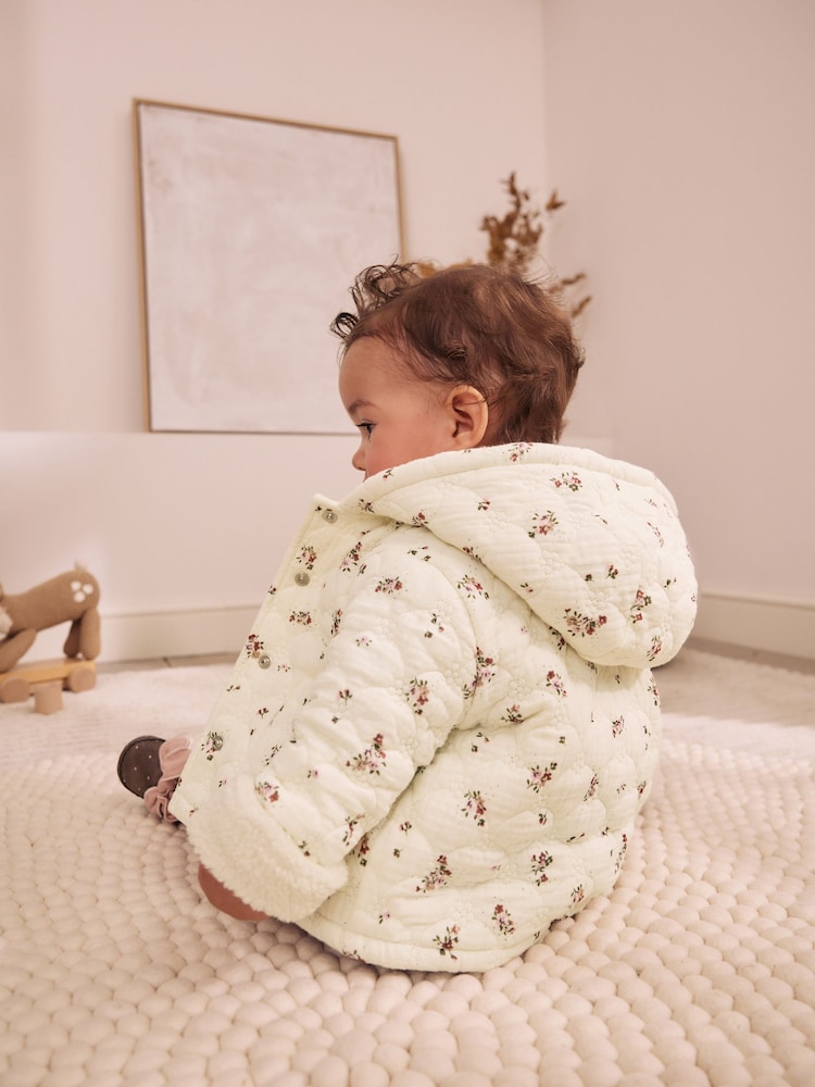 Ecru Floral Crinkle Popper Through Baby Jacket (0mths-2yrs) - Image 2 of 10 Ecru Floral Crinkle Popper Through Baby Jacket (0mths-2yrs) - Image 2 of 10