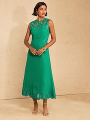 Love & Roses Green Petite Sleeveless Lace Midi Dress - Image 1 of 5