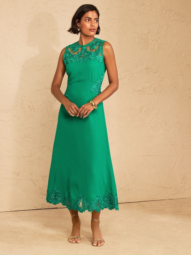 Love & Roses Green Petite Sleeveless Lace Midi Dress - Image 1 of 5