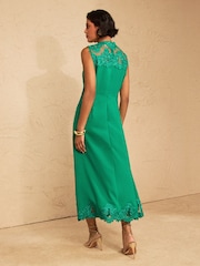 Love & Roses Green Petite Sleeveless Lace Midi Dress - Image 4 of 5