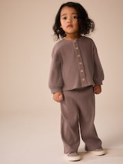 Chocolate Brown Ribbed Wide Leg Trousers (3mths-7yrs) - Image 1 of 8
