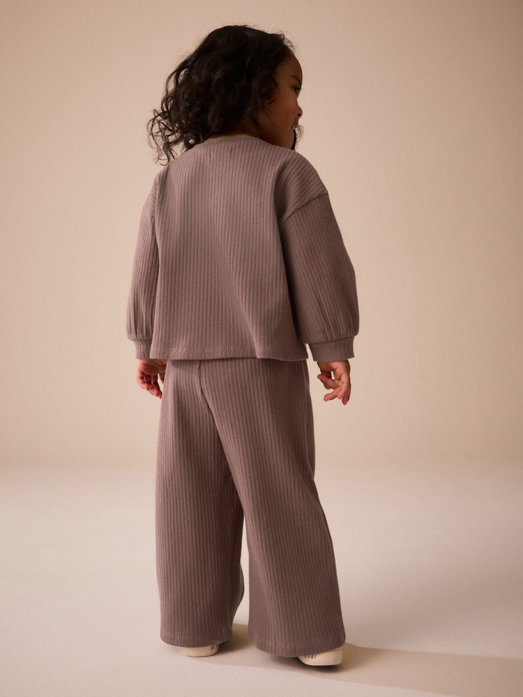 Chocolate Brown Ribbed Wide Leg Trousers (3mths-7yrs) - Image 2 of 8 Chocolate Brown Ribbed Wide Leg Trousers (3mths-7yrs) - Image 2 of 8