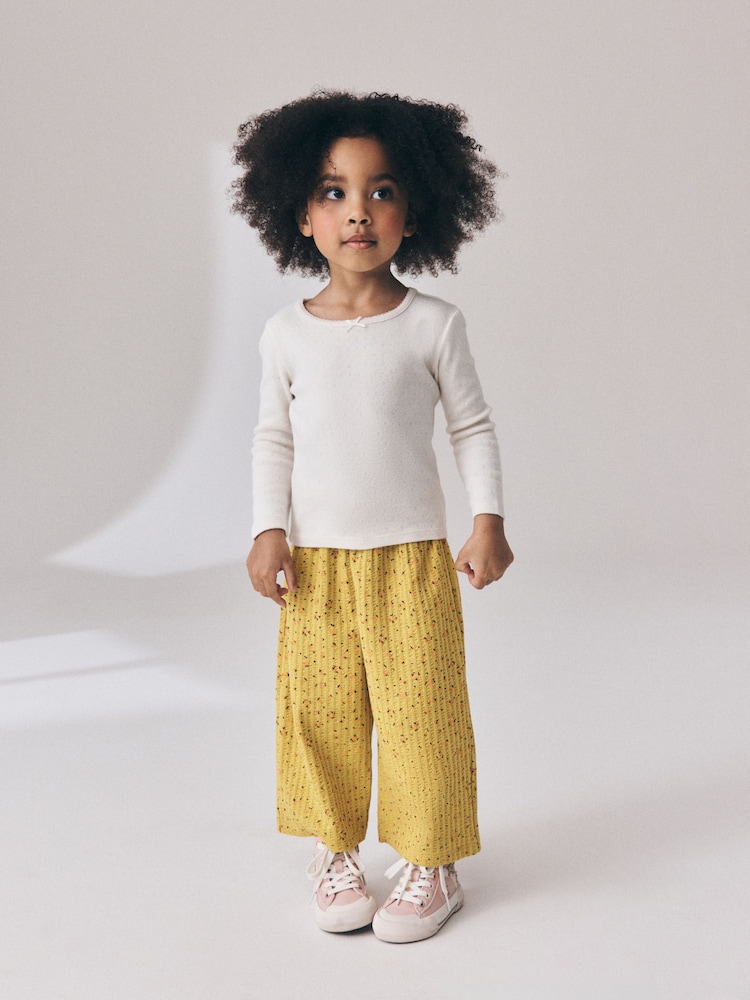Green Ditsy Floral Textured Wide Leg Trousers (3mths-7yrs) - Image 2 of 8 Green Ditsy Floral Textured Wide Leg Trousers (3mths-7yrs) - Image 2 of 8