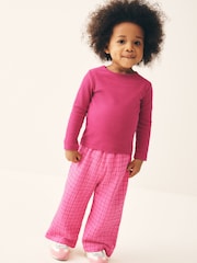 Pink Check Textured Wide Leg Trousers (3mths-7yrs) - Image 1 of 8