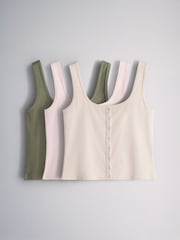 The Set 3 Pack Button Through Vests Khaki Green/Pink/Cream - Image 1 of 6