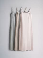The Set 3 Pack Ribbed Strappy Jersey Maxi Dresses Neutral/Pink/Grey Marl - Image 1 of 6