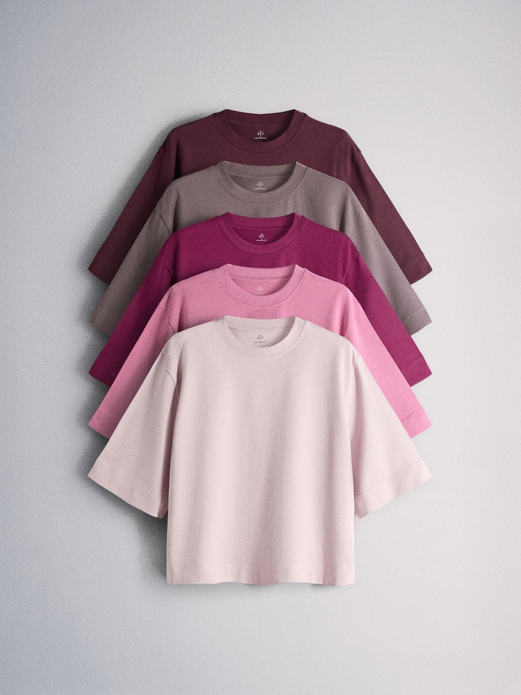 Pink/Plum/Taupe/Purple - The Set 5 Pack Schwergewichtige, lockere Kurzarm-T-Shirts - Bild 1 von 6