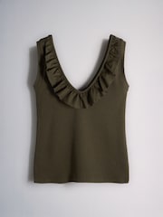 The Set 2 Pack Frill Neck Scoop Vests Khaki Green/White - Image 3 of 5