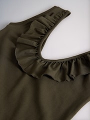 The Set 2 Pack Frill Neck Scoop Vests Khaki Green/White - Image 5 of 5