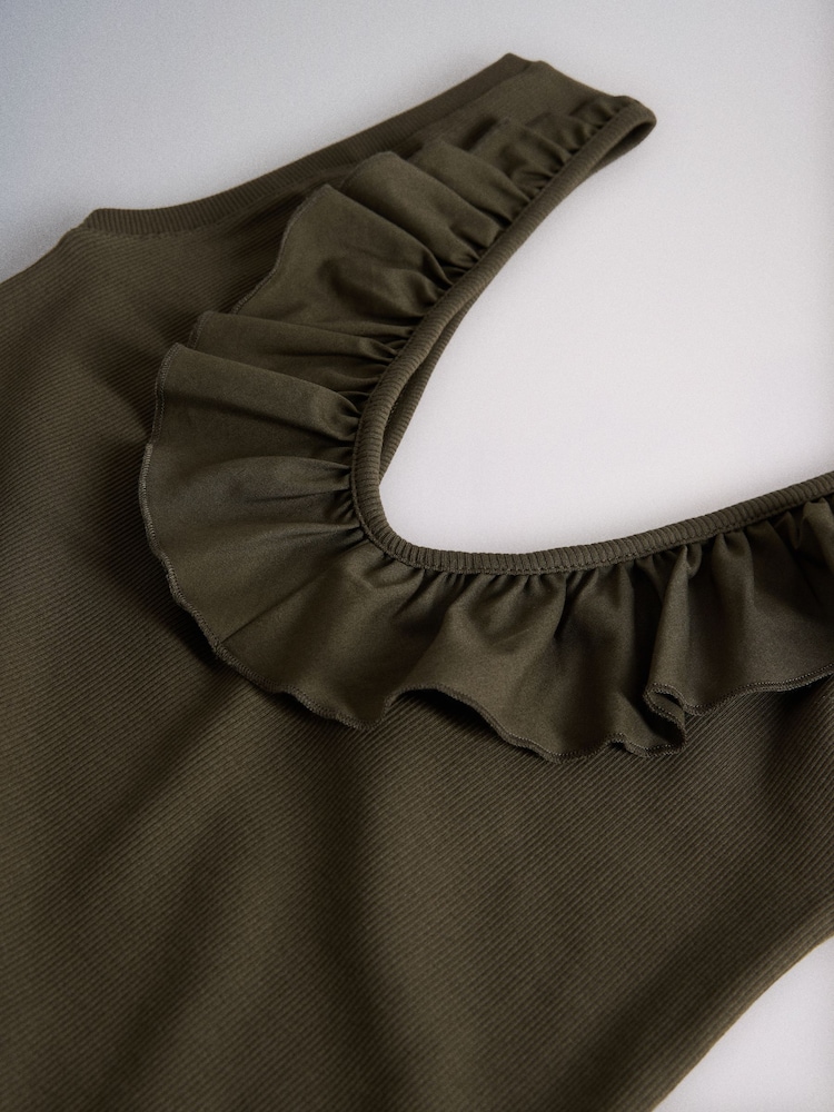 The Set 2 Pack Frill Neck Scoop Vests Khaki Green/White - Image 5 of 5