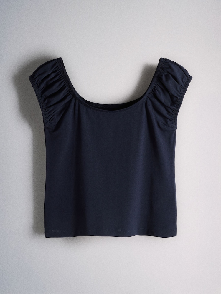 The Set 3 Pack Ruched Shoulder T-Shirts Navy Blue/Light Blue/White - Image 2 of 6