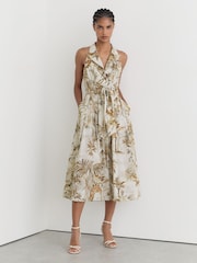 Reiss Neutral Tate Petite Cotton Safari-Print Tailored Midi Dress - Image 1 of 7