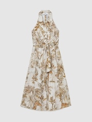 Reiss Neutral Tate Petite Cotton Safari-Print Tailored Midi Dress - Image 2 of 7