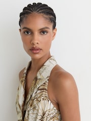 Reiss Neutral Tate Petite Cotton Safari-Print Tailored Midi Dress - Image 4 of 7