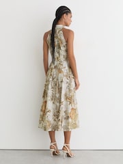 Reiss Neutral Tate Petite Cotton Safari-Print Tailored Midi Dress - Image 5 of 7
