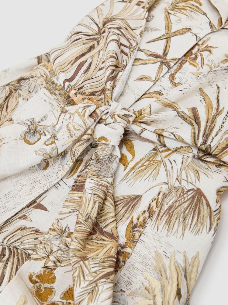 Reiss Neutral Tate Petite Cotton Safari-Print Tailored Midi Dress - Image 7 of 7 Reiss Neutral Tate Petite Cotton Safari-Print Tailored Midi Dress - Image 7 of 7