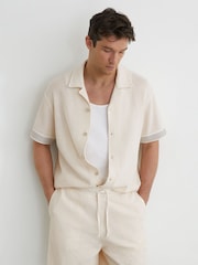 Reiss Off White Aliso Cotton-Blend Tape-Trim Crochet Shirt - Image 1 of 7