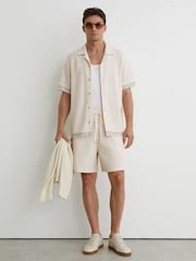 Reiss Off White Aliso Cotton-Blend Tape-Trim Crochet Shirt - Image 3 of 7