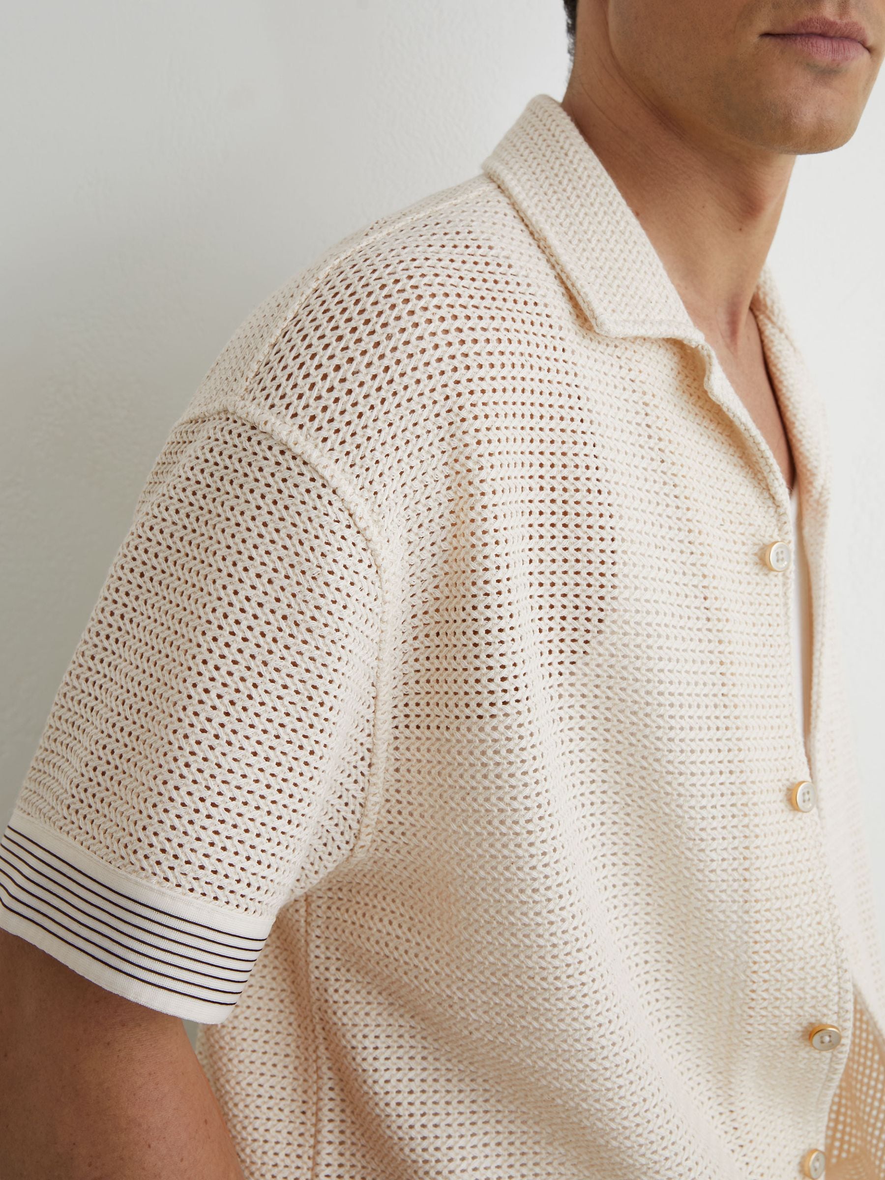 Buy Reiss Off White Aliso Cotton-Blend Tape-Trim Crochet Shirt