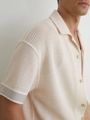 Reiss Off White Aliso Cotton-Blend Tape-Trim Crochet Shirt - Image 4 of 7