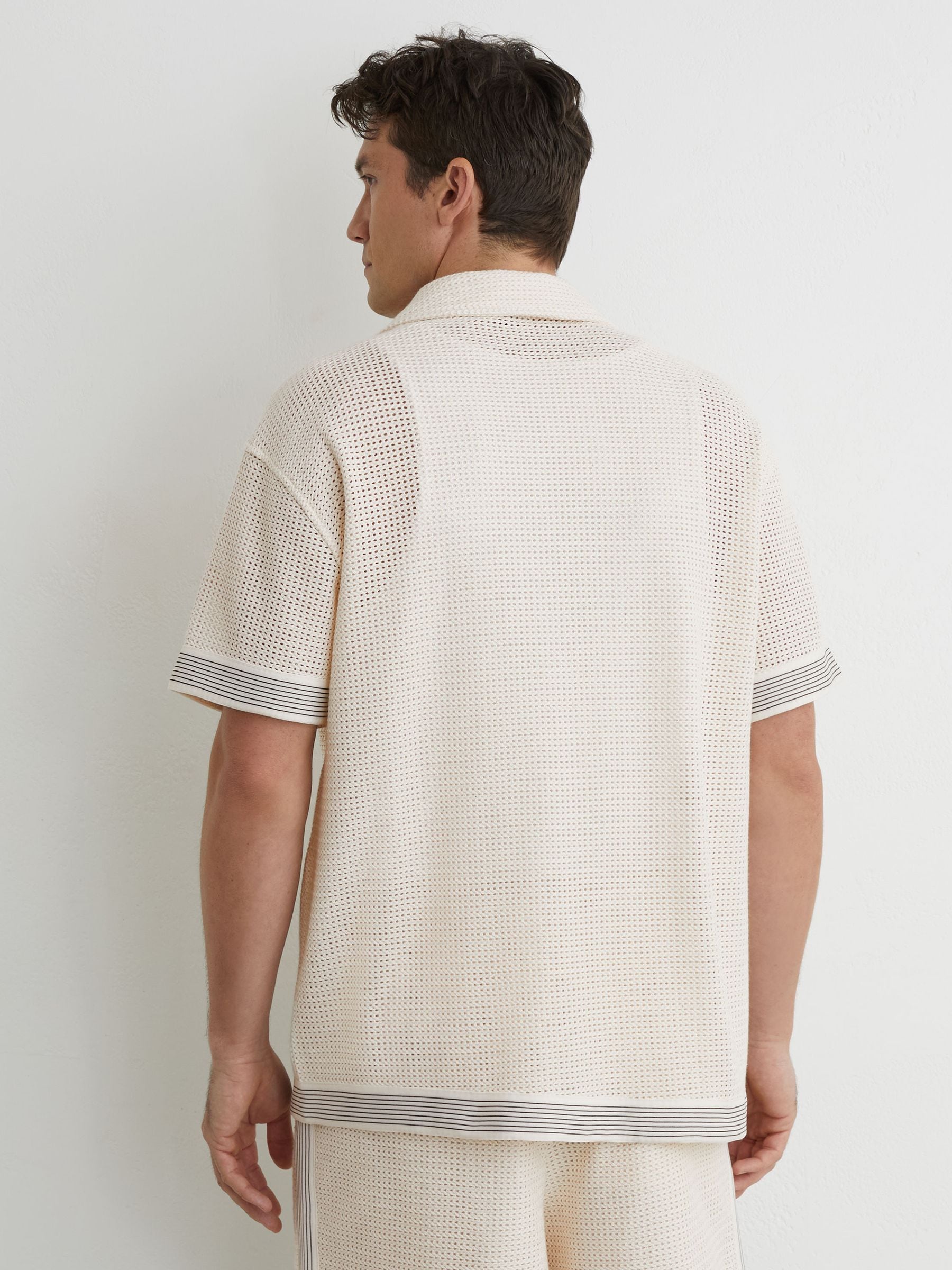 Buy Reiss Off White Aliso Cotton-Blend Tape-Trim Crochet Shirt