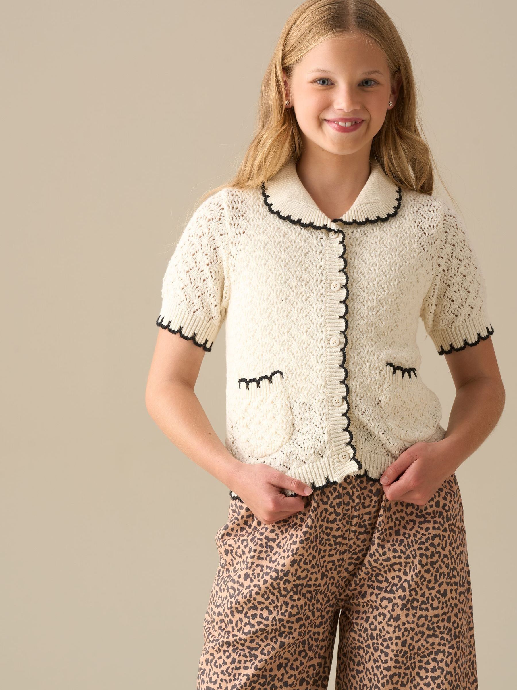 Buy Angel & Rocket White Penny Frill Detail Short Sleeve Cardigan