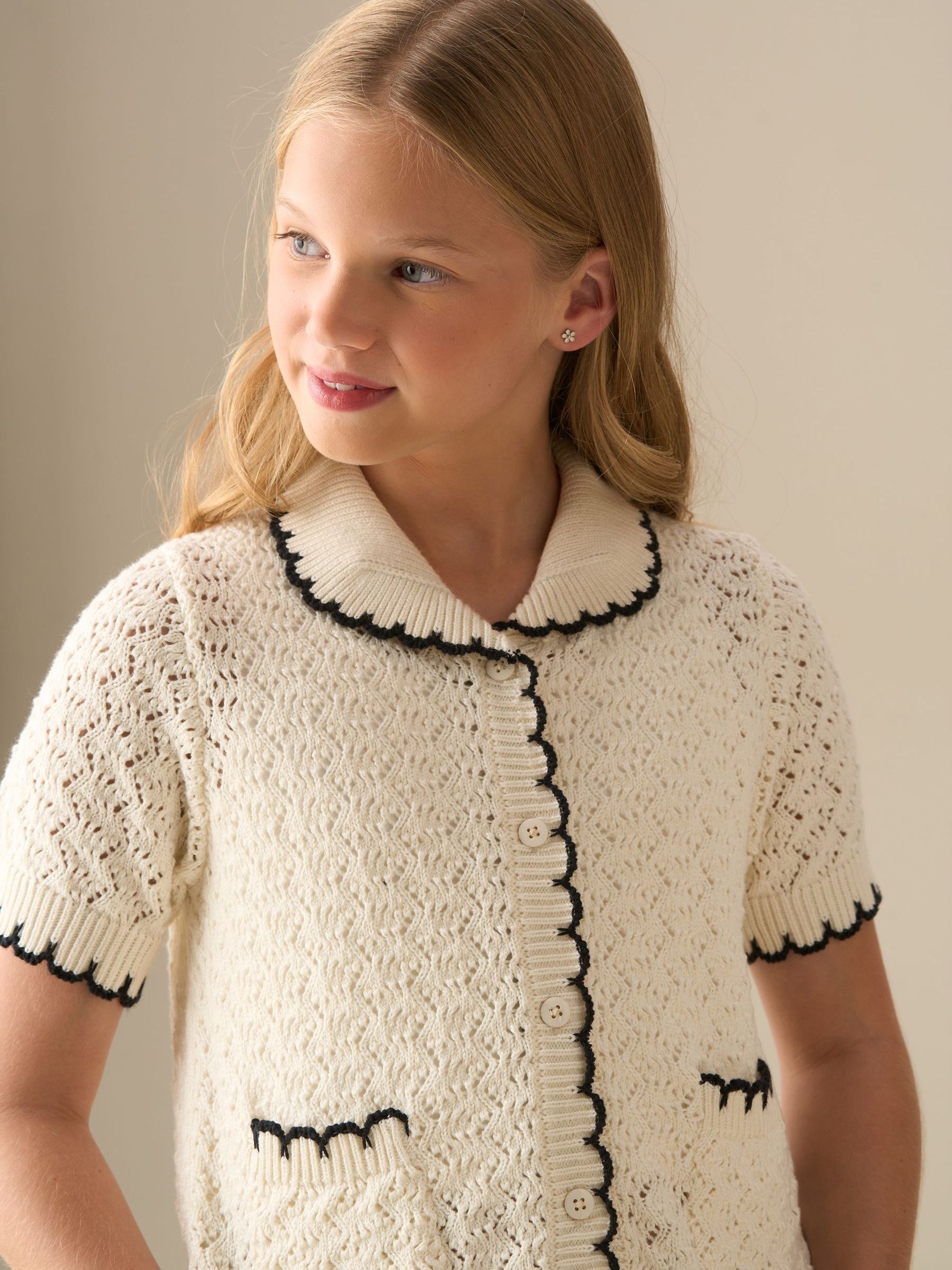 Buy Angel & Rocket White Penny Frill Detail Short Sleeve Cardigan
