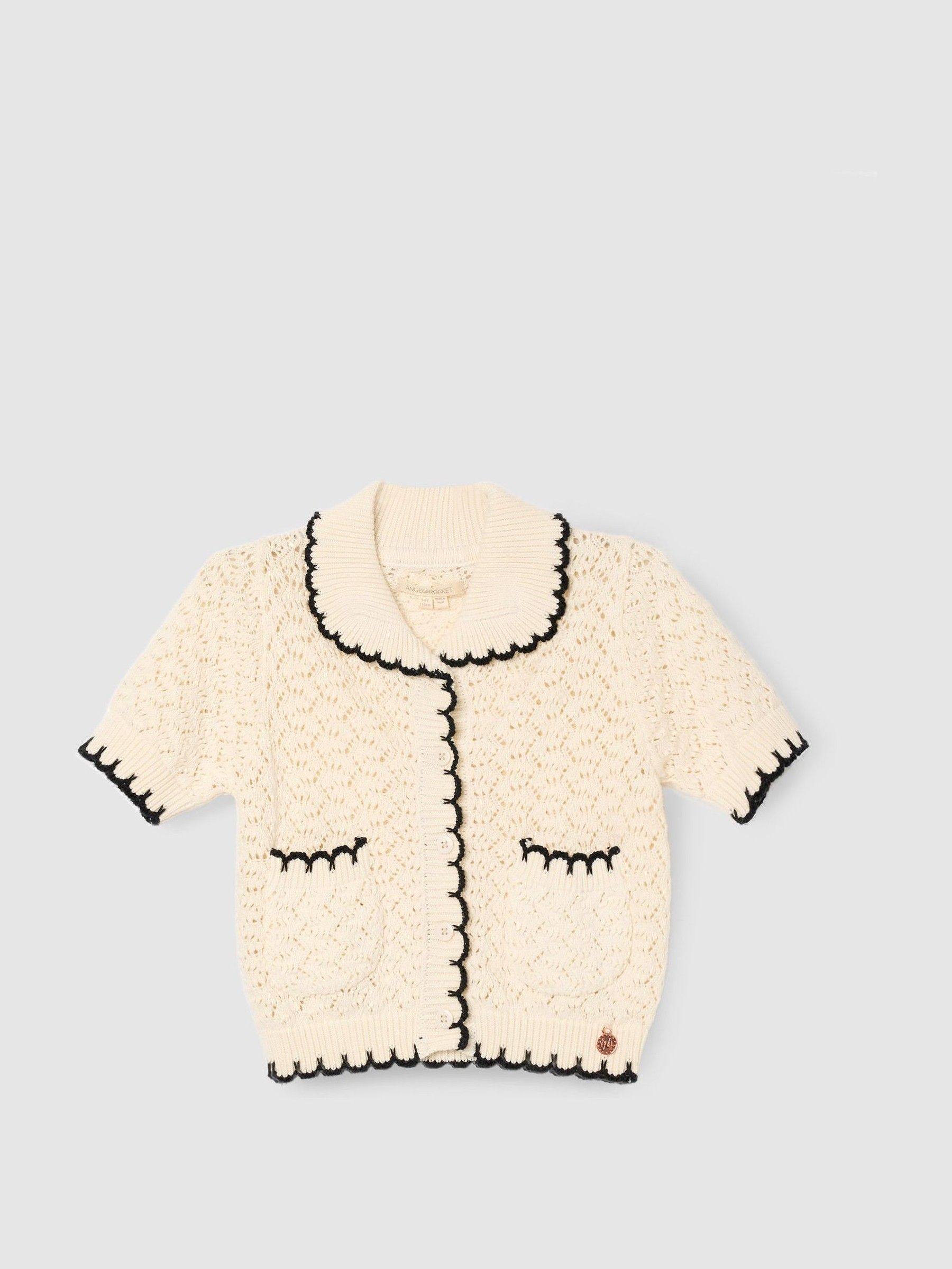 Buy Angel & Rocket White Penny Frill Detail Short Sleeve Cardigan