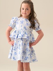 Angel & Rocket Blue Pia Floral Tie Detail Peplum Blouse - Image 3 of 7