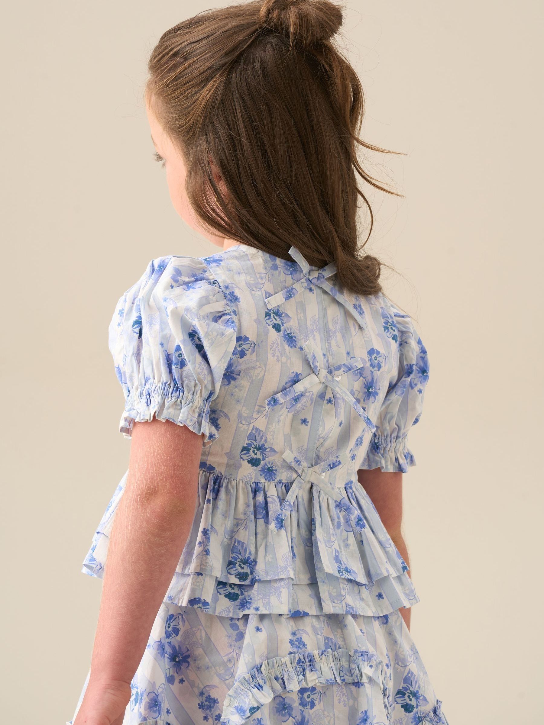 Buy Angel & Rocket Blue Pia Floral Tie Detail Peplum Blouse from
