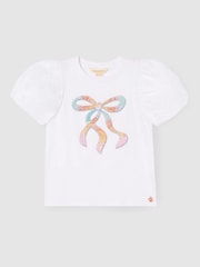 Angel & Rocket White Elodie Sequin Bow Puff Sleeve Blouse - Image 4 of 6