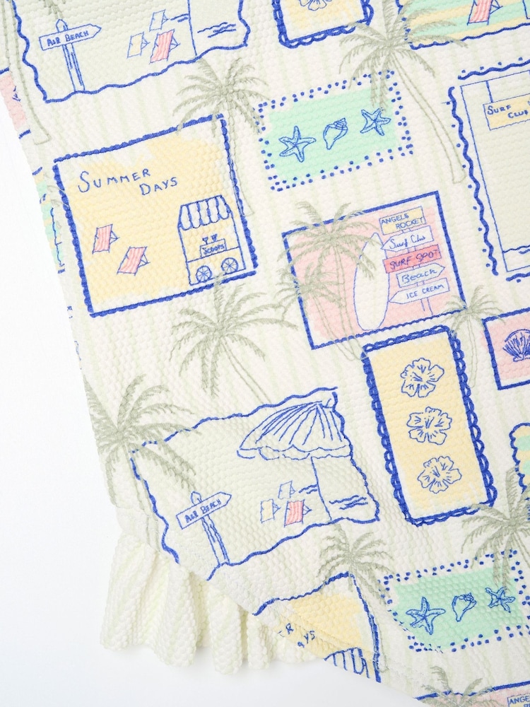 Angel & Rocket Blue Emmie Postcard Print Frill Detail Swimsuit - Image 3 of 3 Angel & Rocket Blue Emmie Postcard Print Frill Detail Swimsuit - Image 3 of 3