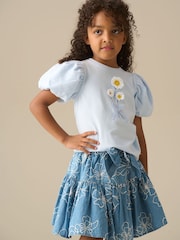 Angel & Rocket Blue Daisy Flower Embroidered Puff Sleeve T-Shirts - Image 2 of 6