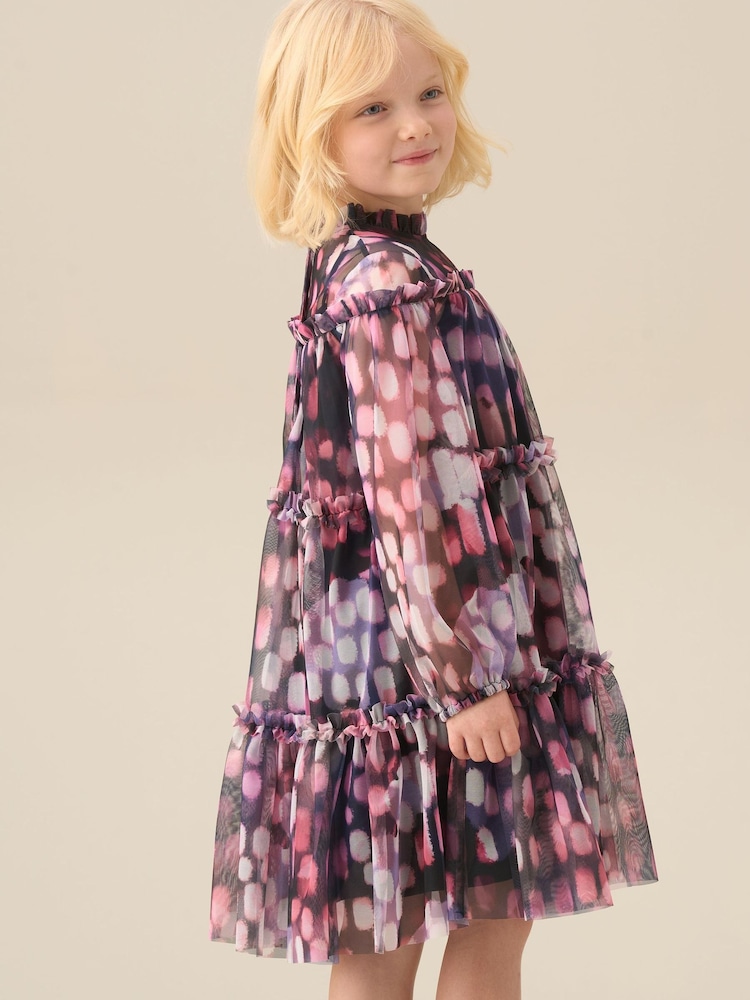 Morado - Vestido de malla con vuelo y estampado Cara de Angel & Rocket - Imagen 2 de 7 Morado - Vestido de malla con vuelo y estampado Cara de Angel & Rocket - Imagen 2 de 7