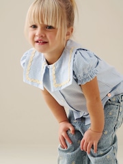 بلوزة مخطَّطة بياقة مموّجة Margo من Angel & Rocket - صورة 5 من 7