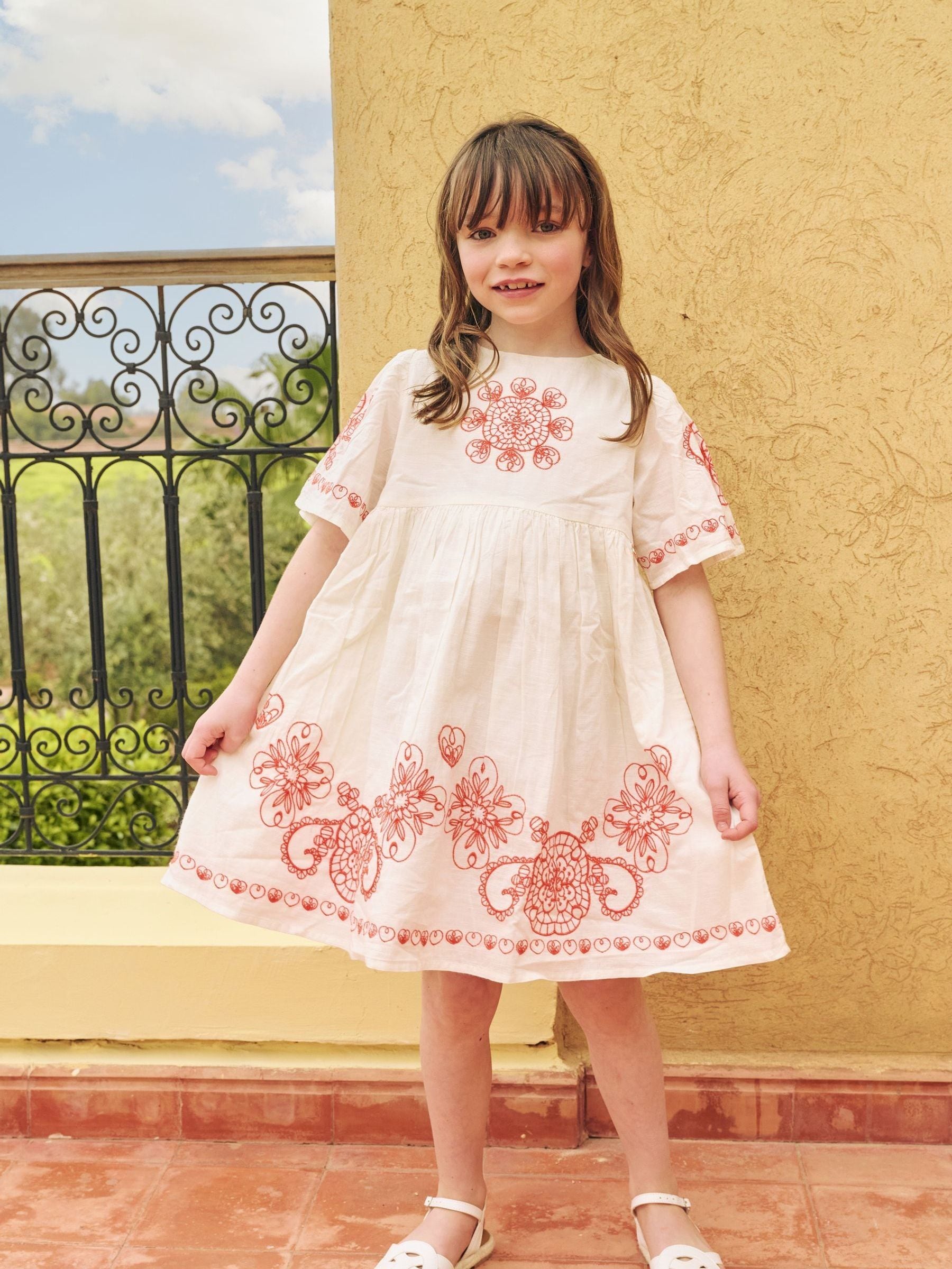Buy Angel & Rocket White Reyna Ivory Embroidered Swing Dress from