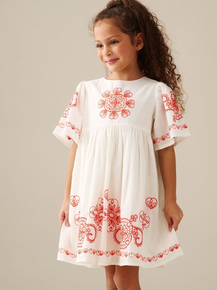 Angel & Rocket White Reyna Ivory Embroidered Swing Dress - Image 1 of 7 Angel & Rocket White Reyna Ivory Embroidered Swing Dress - Image 1 of 7