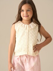 Angel & Rocket Cream Indie Lace Collar Crochet Knit Cardigan - Image 1 of 8