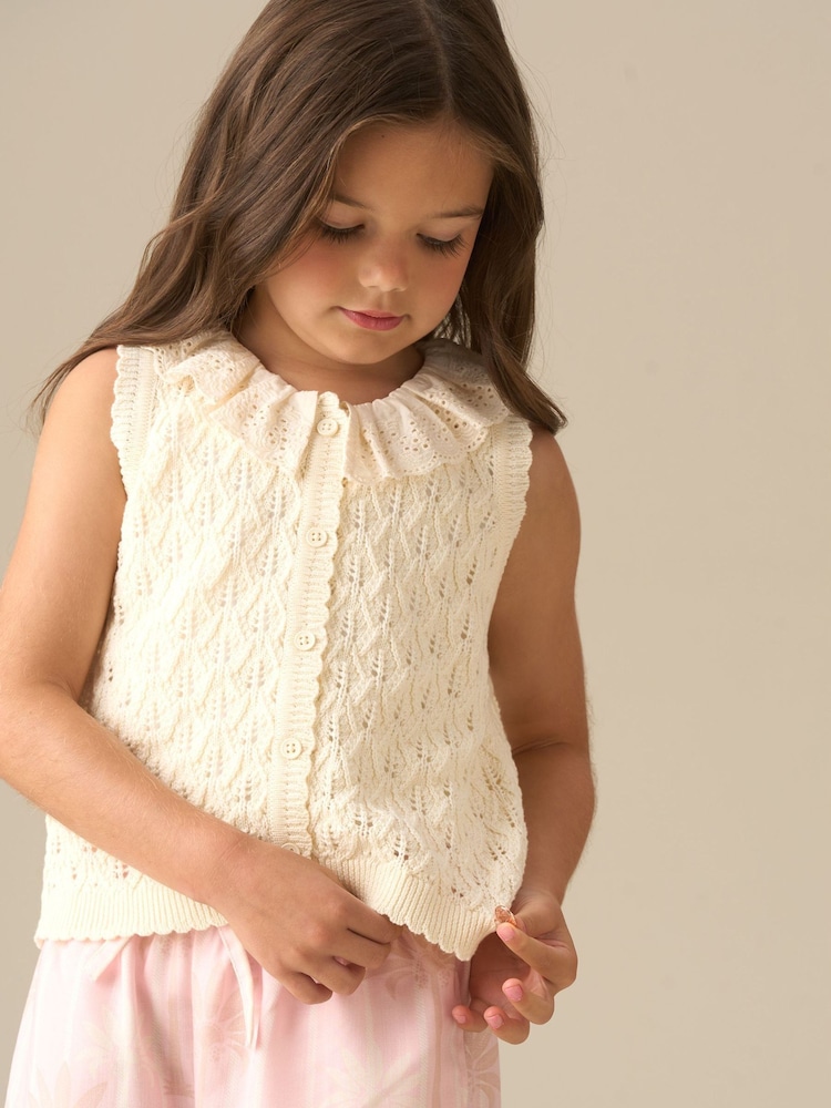 Angel & Rocket Cream Indie Lace Collar Crochet Knit Cardigan - Image 2 of 8