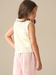 Angel & Rocket Cream Indie Lace Collar Crochet Knit Cardigan - Image 4 of 8