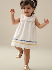 Angel & Rocket White Lila Stripe Ric Rac Bloomer Dress - Image 1 of 6