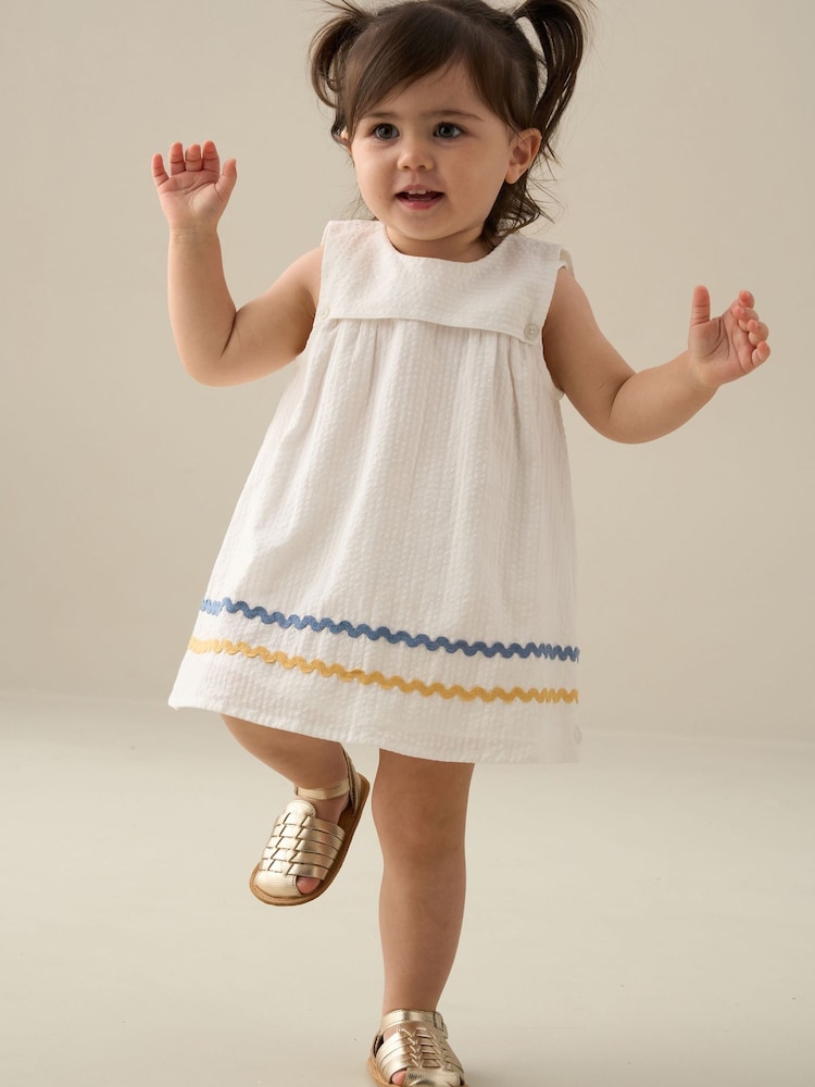 Angel & Rocket White Lila Stripe Ric Rac Bloomer Dress - Image 1 of 6 Angel & Rocket White Lila Stripe Ric Rac Bloomer Dress - Image 1 of 6