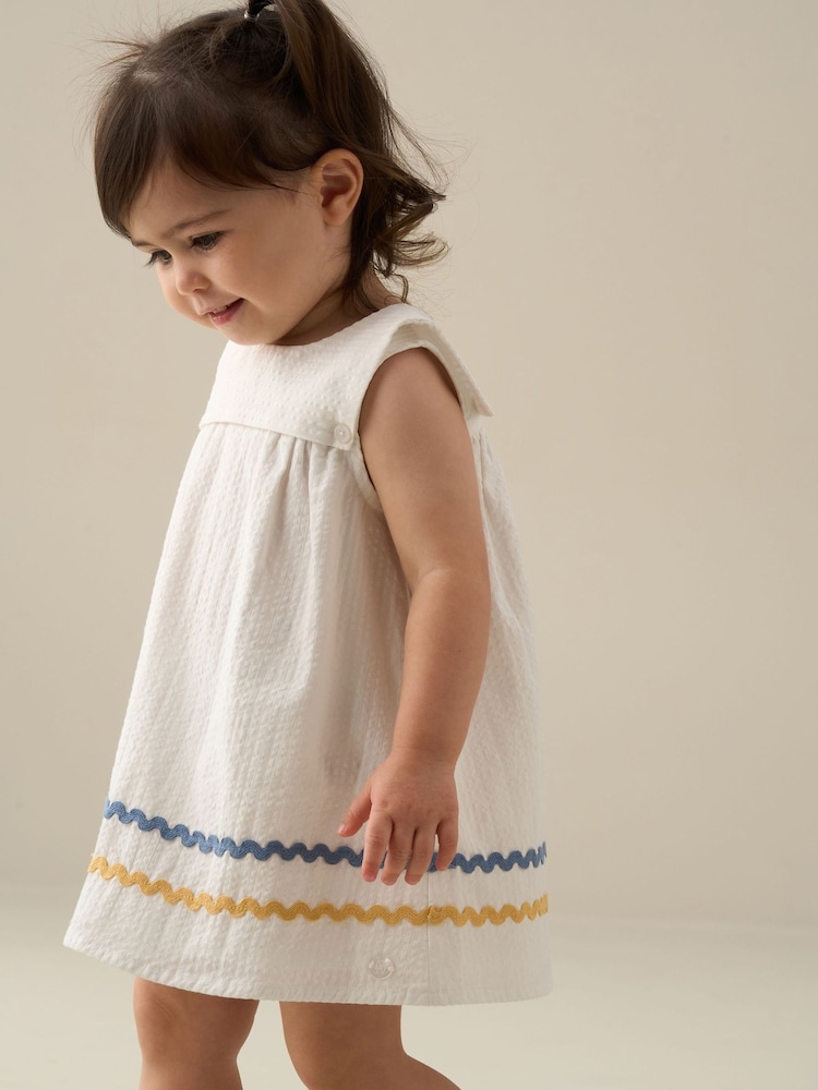 Angel & Rocket White Lila Stripe Ric Rac Bloomer Dress - Image 2 of 6 Angel & Rocket White Lila Stripe Ric Rac Bloomer Dress - Image 2 of 6