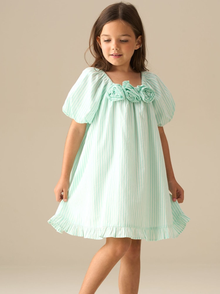 Angel & Rocket Green Coletta Corsage Stripe Swing Dress - Image 2 of 7 Angel & Rocket Green Coletta Corsage Stripe Swing Dress - Image 2 of 7