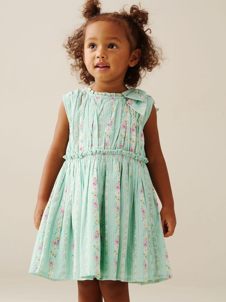Angel & Rocket Green Gianna  Floral Stripe Bow Shoulder Dress - Image 1 of 6