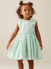 Angel & Rocket Green Gianna  Floral Stripe Bow Shoulder Dress - Image 4 of 6