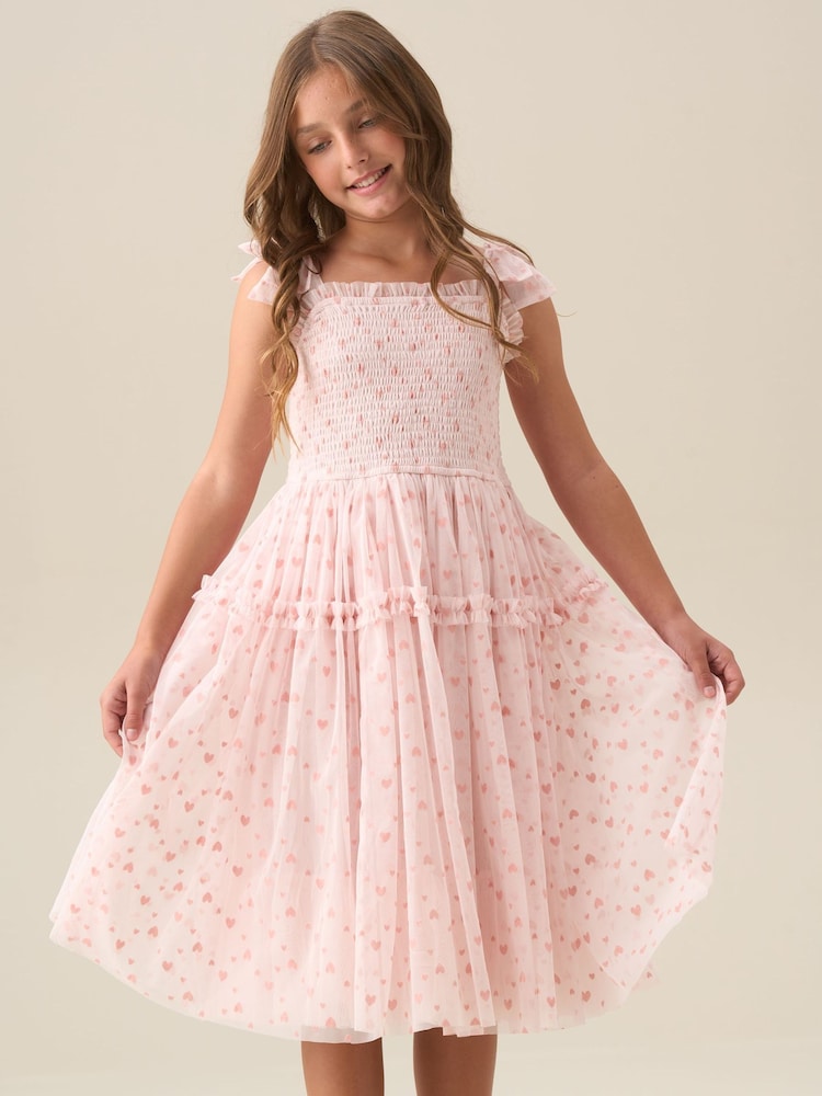 Angel & Rocket Pink Vivi Heart Flock Tie Shoulder Mesh Dress - Image 5 of 5